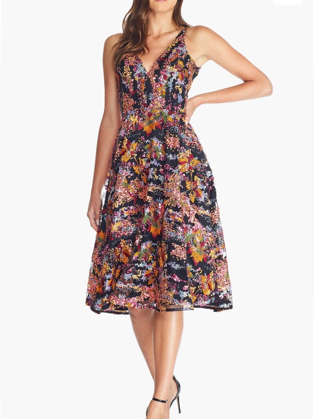 Dress the Population Sequin V-Neck Midi Dress